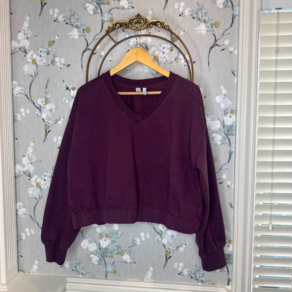 Z by Zella Tops - Z by Zella Womens Plum Purple Organic Cotton V-Neck Cropped Sweatshirt Large